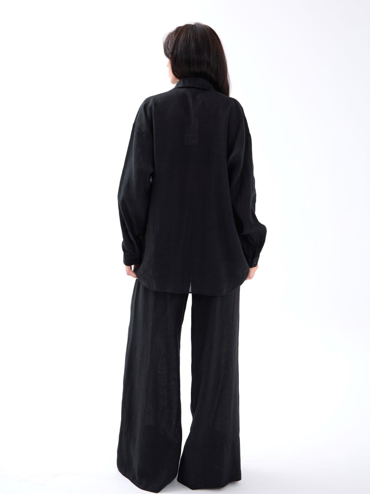 Black Linen Shirt and Wide-Leg Trouser Set - Fame - by Peralane - photo 4