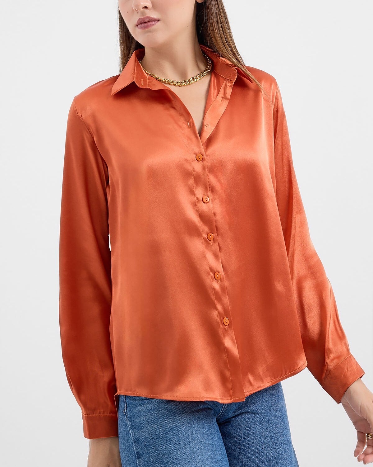 Burnt Orange Satin Blouse - Bigdart - by Peralane - photo 2