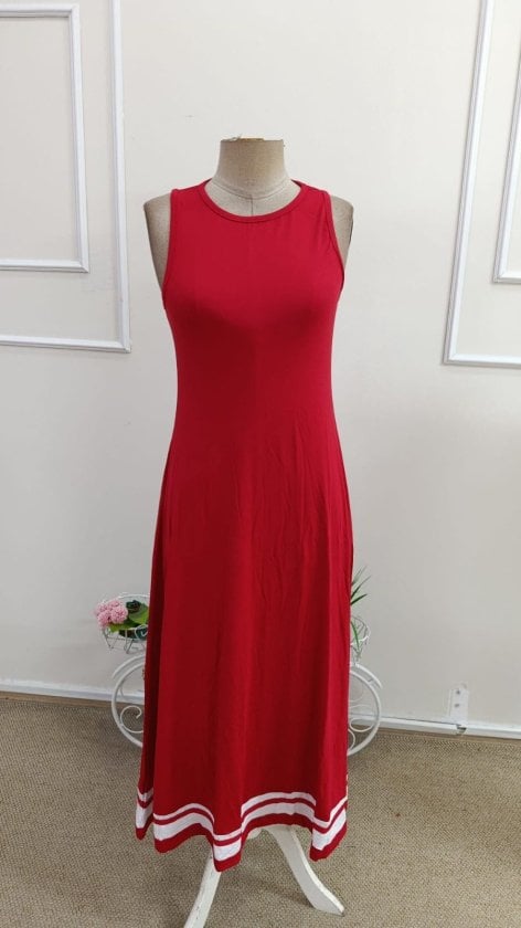 Women's Sleeveless Round Neck Midi Dress with Striped Hem - Janes - by Peralane - photo 4