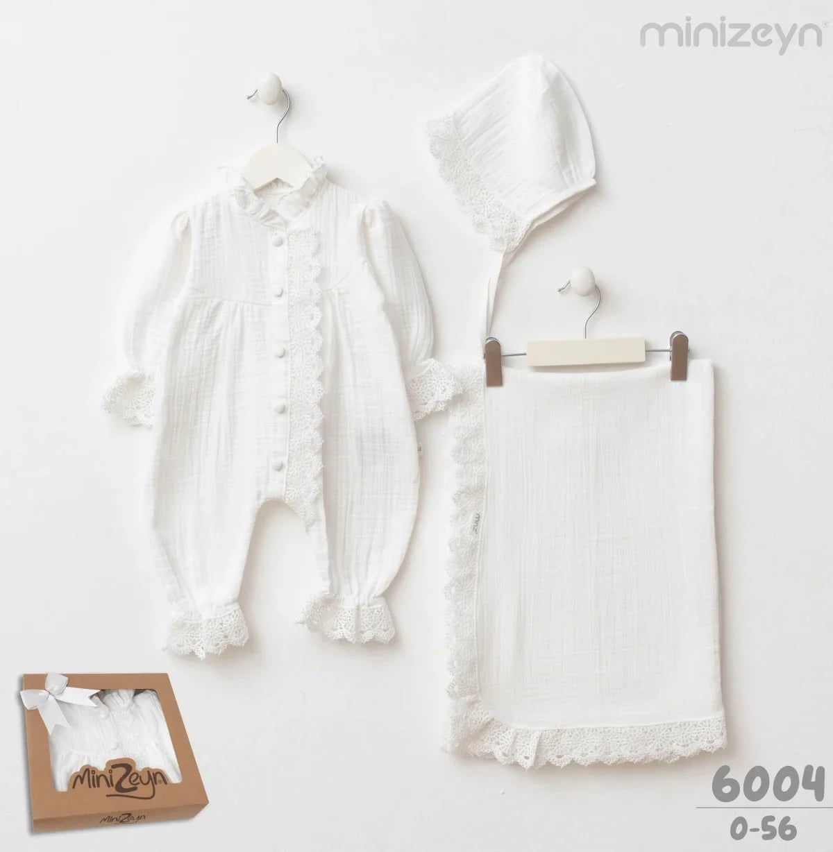 Baby Luxe Set with Romper, Bonnet and Blanket - Ecru - Minizeyn - by Peralane
