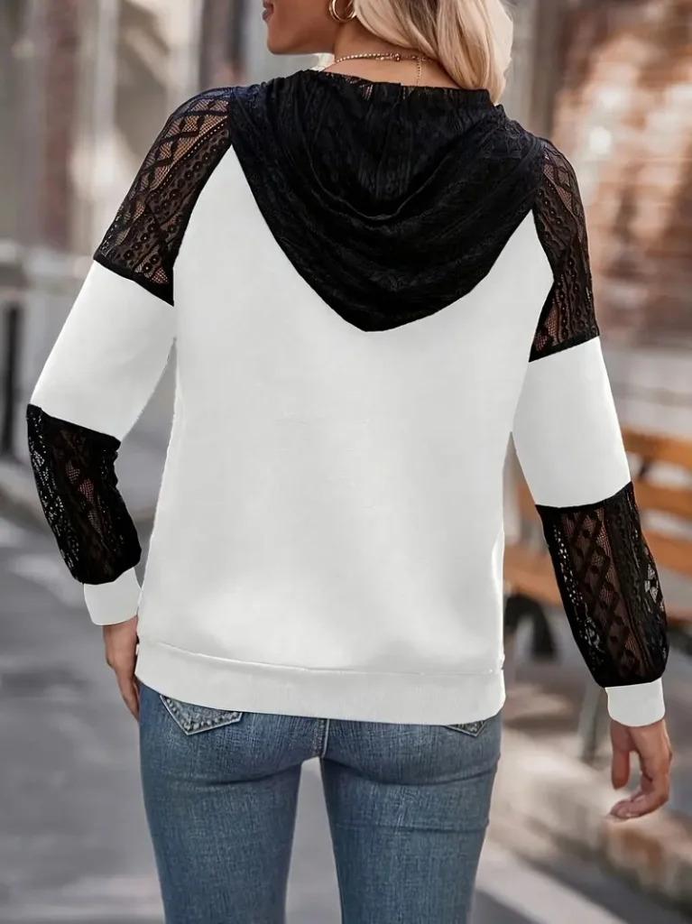 Women's Long Sleeve Lace Hooded Viscose Two-Thread Blouse - Janes - by Peralane - photo 3