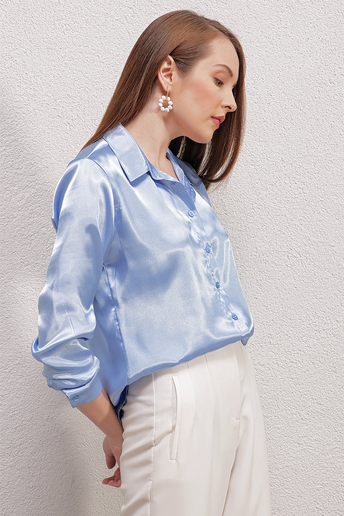 Lightweight Satin Shirt - Blue - Bigdart - by Peralane - photo 3