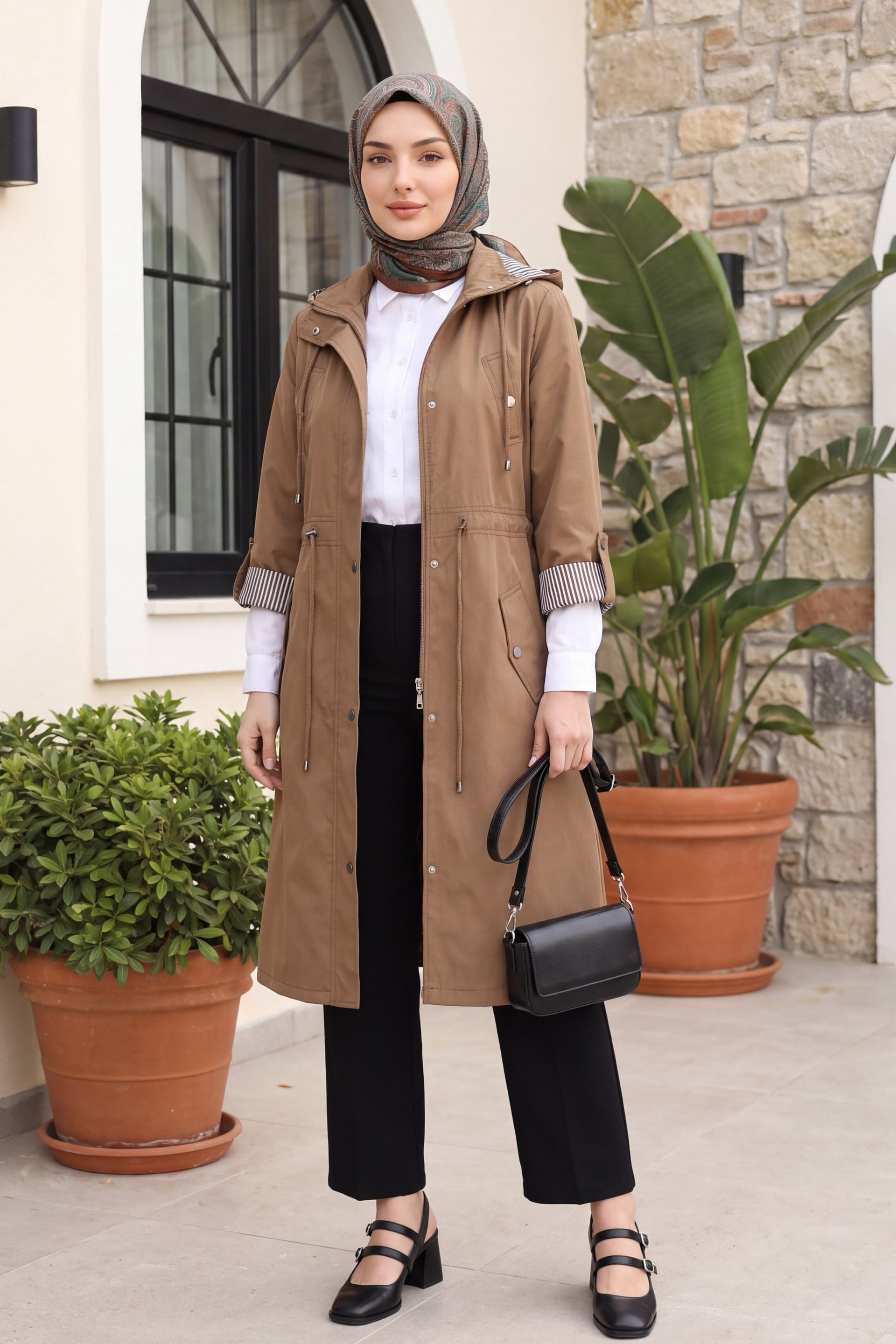 Striped Lining Trench Coat - Tan - Podyumplus - by Peralane - photo 4