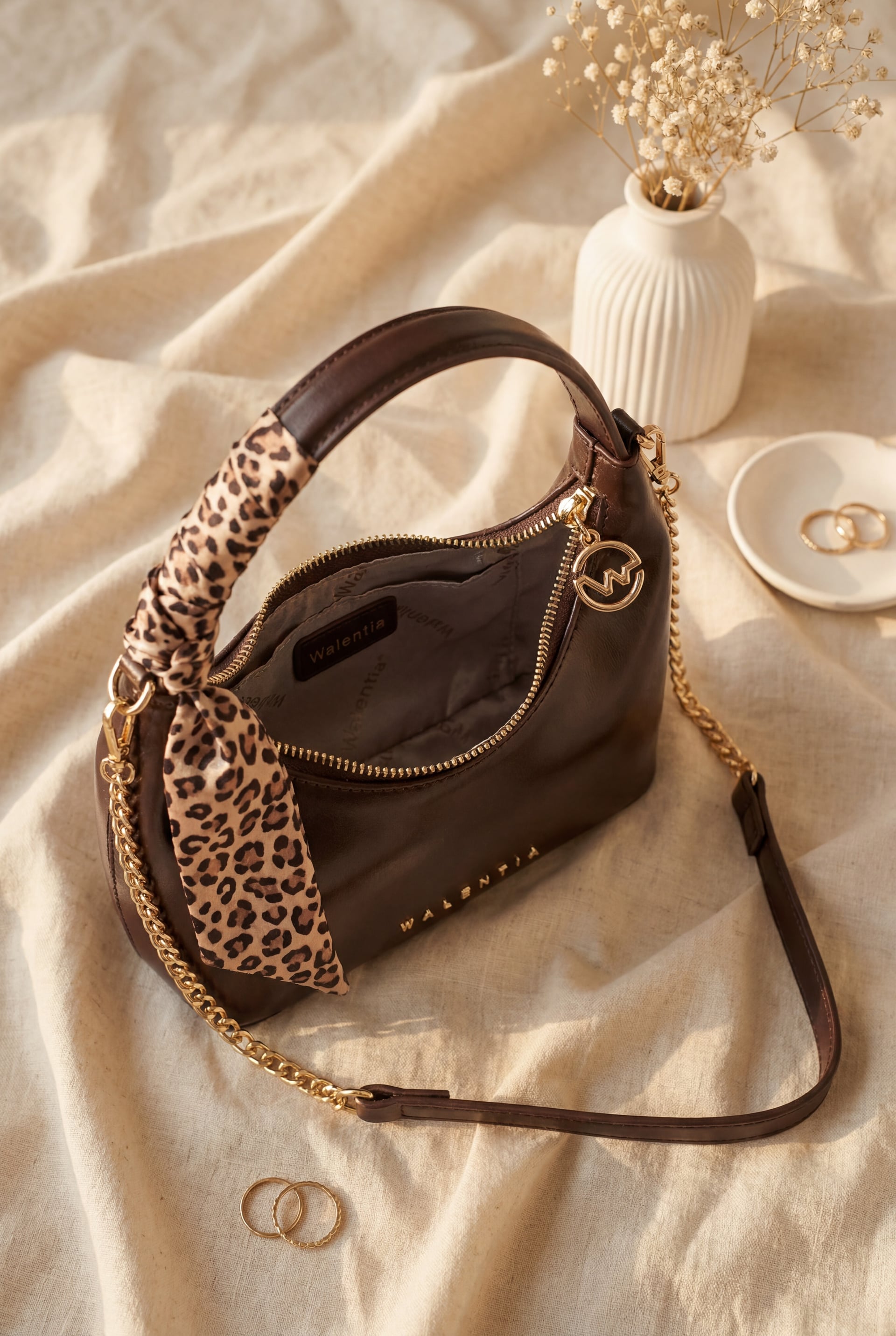 Scarf Detail Chain Strap Shoulder Bag - Dark Brown - Podyumplus - by Peralane - photo 2