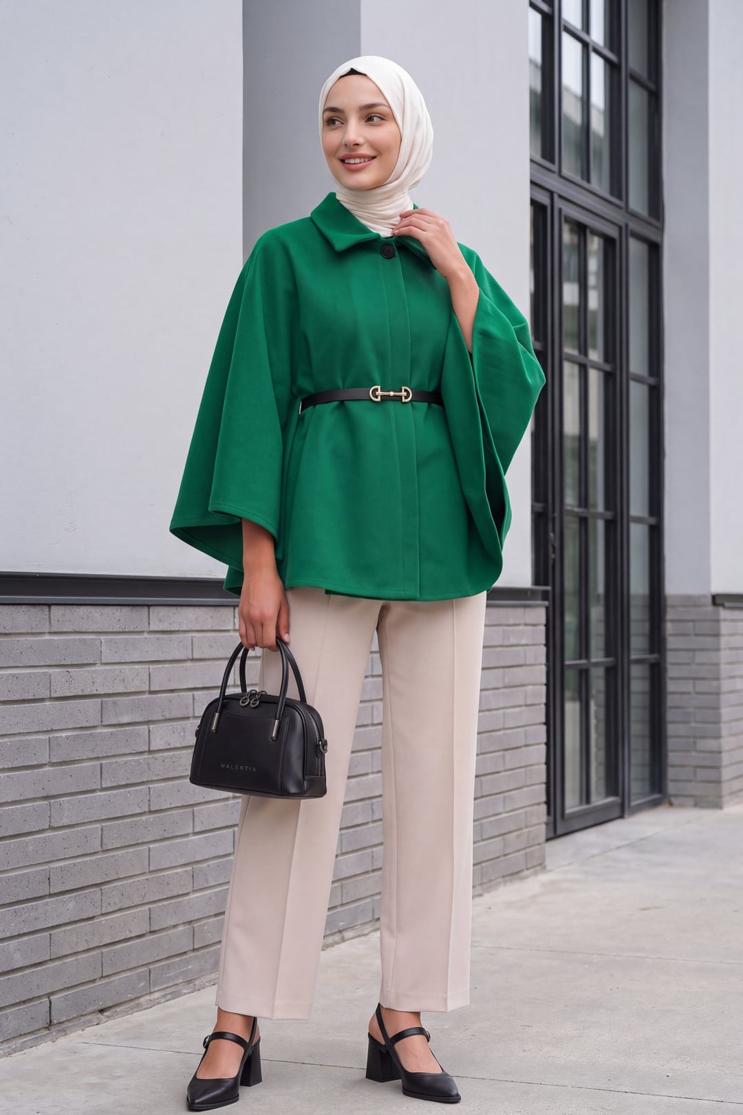 Women's Belted Cape Poncho Dark Green - Bigdart - by Peralane - photo 3