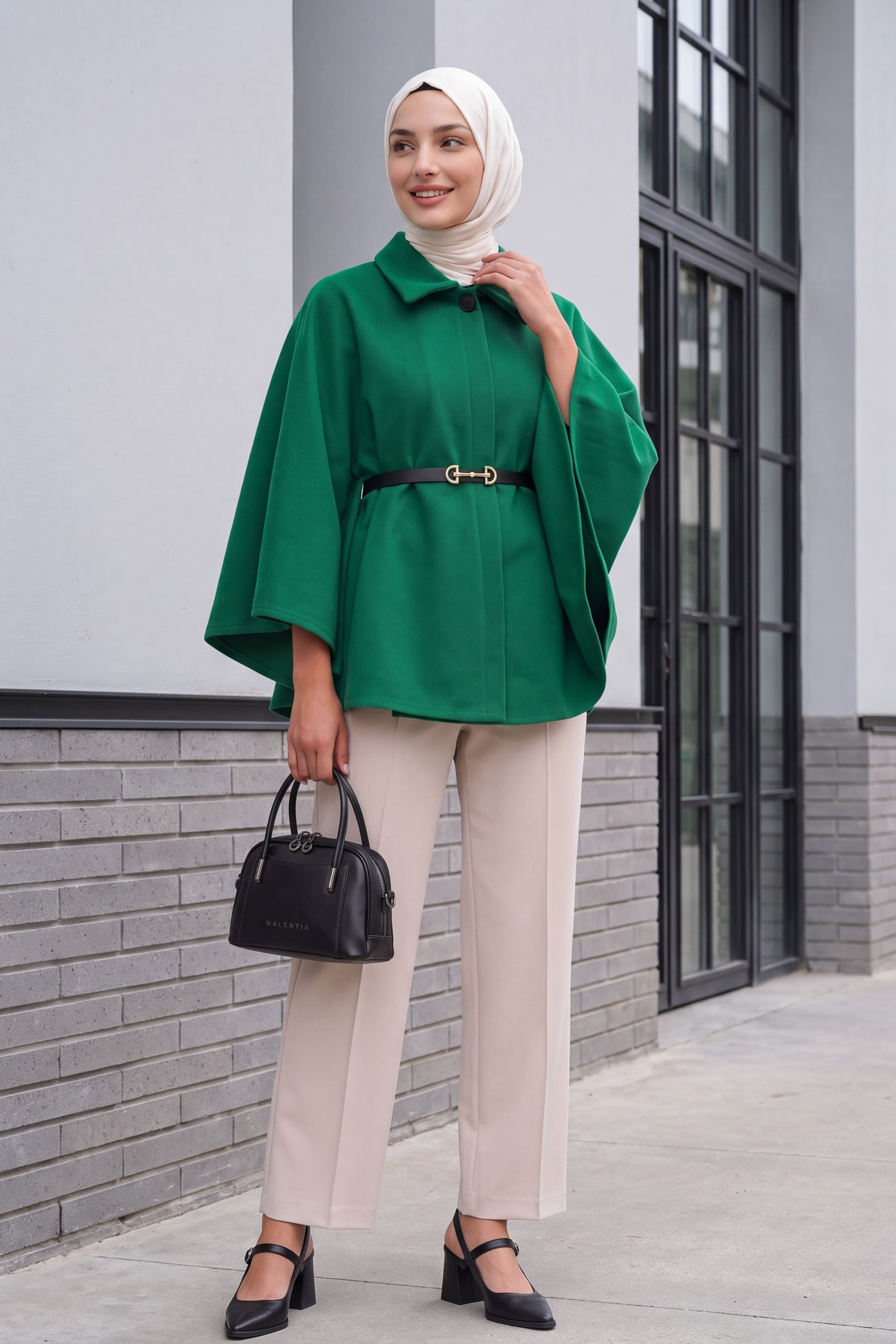 Women's Belted Cape Poncho Dark Green - Bigdart - by Peralane - photo 3