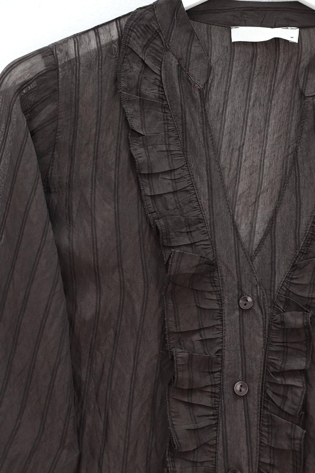 V-Neck Ruffled Sheer Bouquet Blouse - Dark Brown - Podyumplus - by Peralane - photo 4
