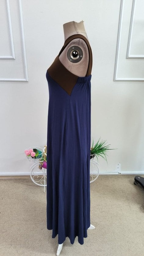 Women's Sleeveless Halter Maxi Dress in Navy and Brown - Janes - by Peralane - photo 6