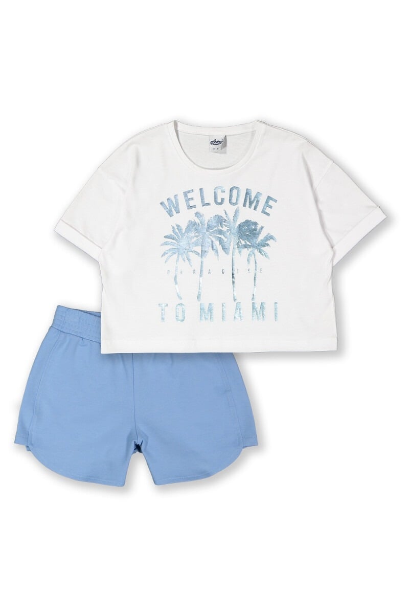 Girls' Printed T-Shirt and Shorts Set (Pack of 4) - Lilac - Sizes 8-14Y - Elnino - by Peralane