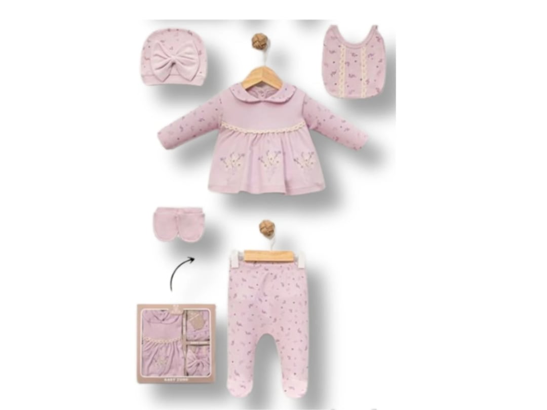 Floral Embroidered Girl Baby Hospital Exit 5-Piece Set - Baby Zuhu - by Peralane