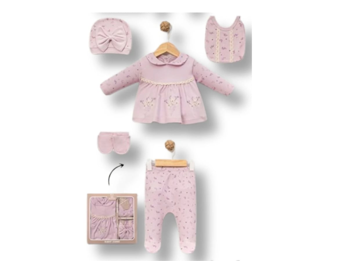 Floral Embroidered Girl Baby Hospital Exit 5-Piece Set - Baby Zuhu - by Peralane