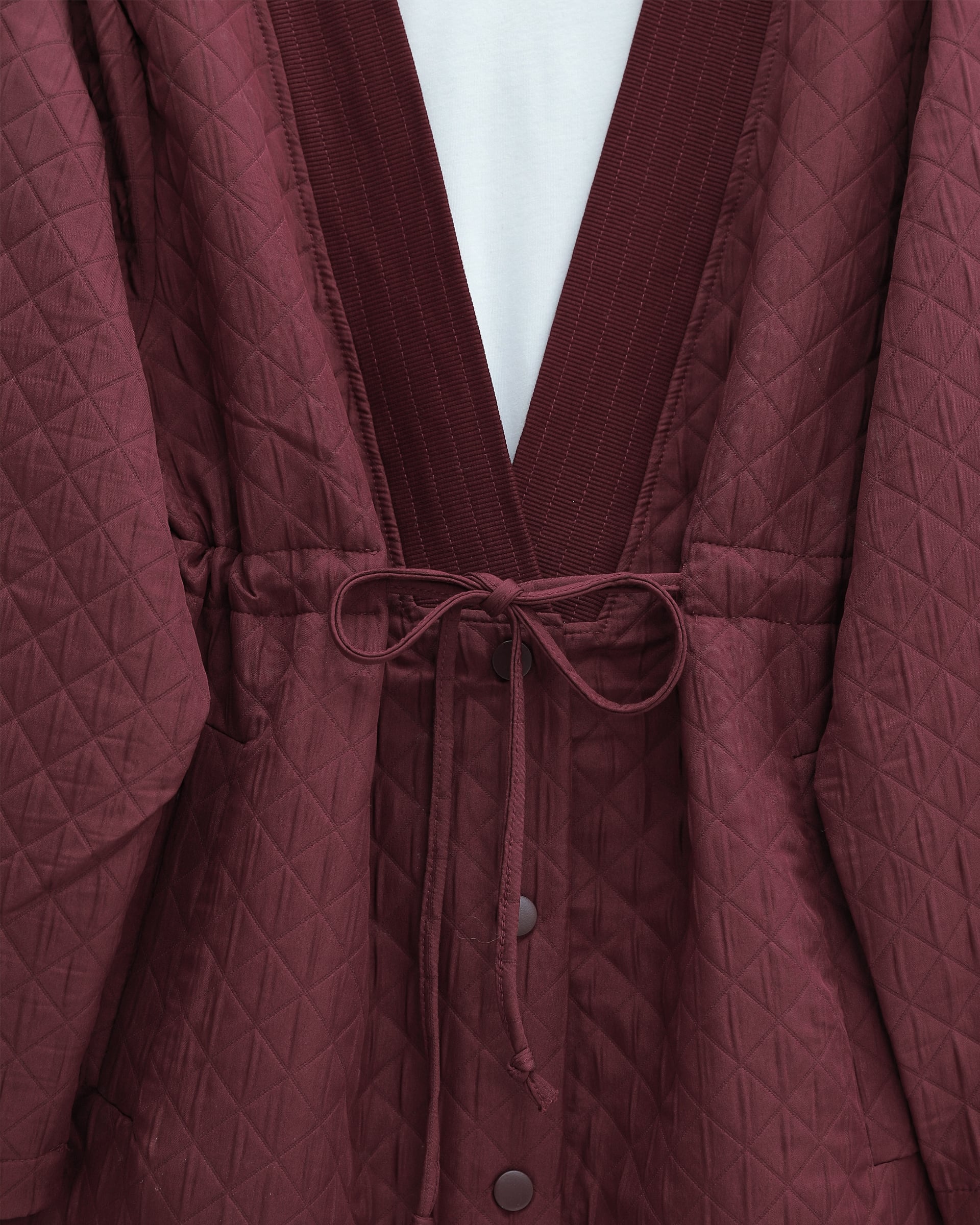 V-Neck Quilted Jacket with Drawstring Waist and Pockets - Maroon - Podyumplus - by Peralane - photo 4