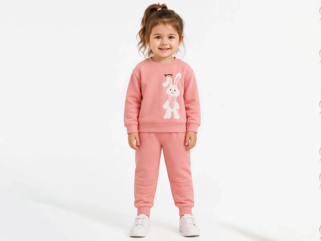Girls' Pink Bunny Appliqué Sweatshirt and Trousers Set - Bittos Kids - by Peralane