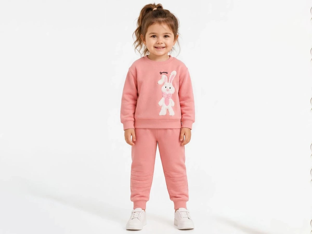 Girls' Pink Bunny Appliqué Sweatshirt and Trousers Set - Bittos Kids - by Peralane
