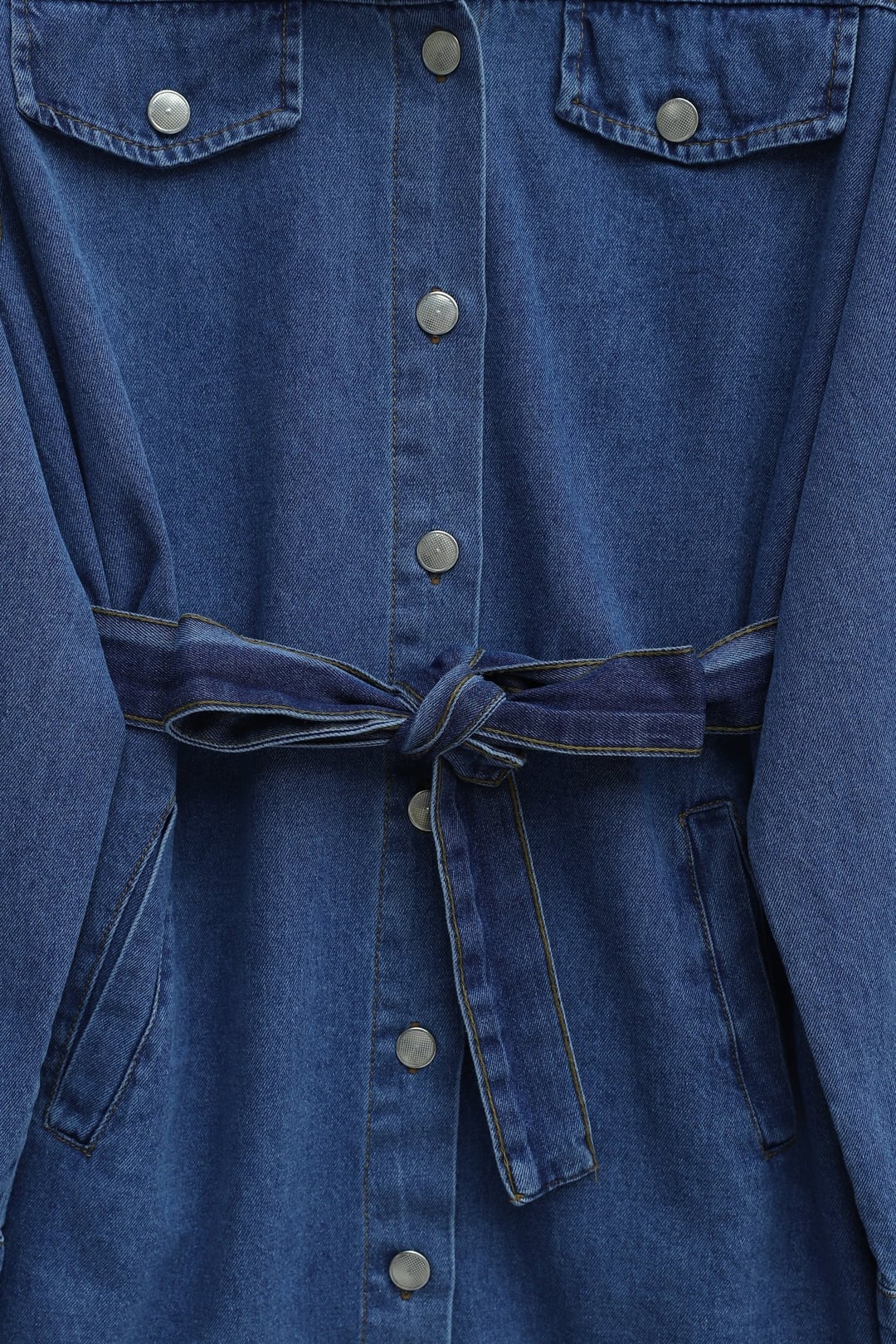 Button-Front Belted Pocket Denim Co-ord Set - Blue - Podyumplus - by Peralane - photo 5