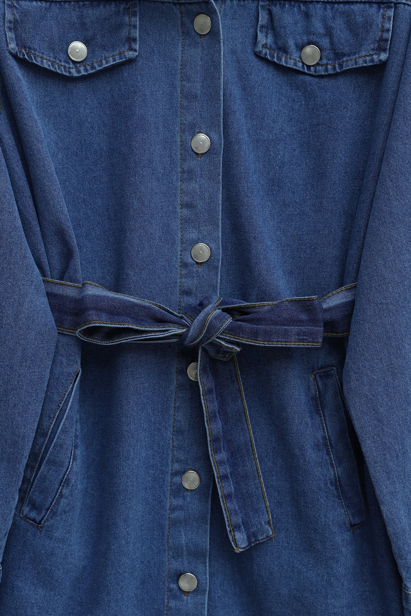 Button-Front Belted Pocket Denim Co-ord Set - Blue - Podyumplus - by Peralane - photo 5