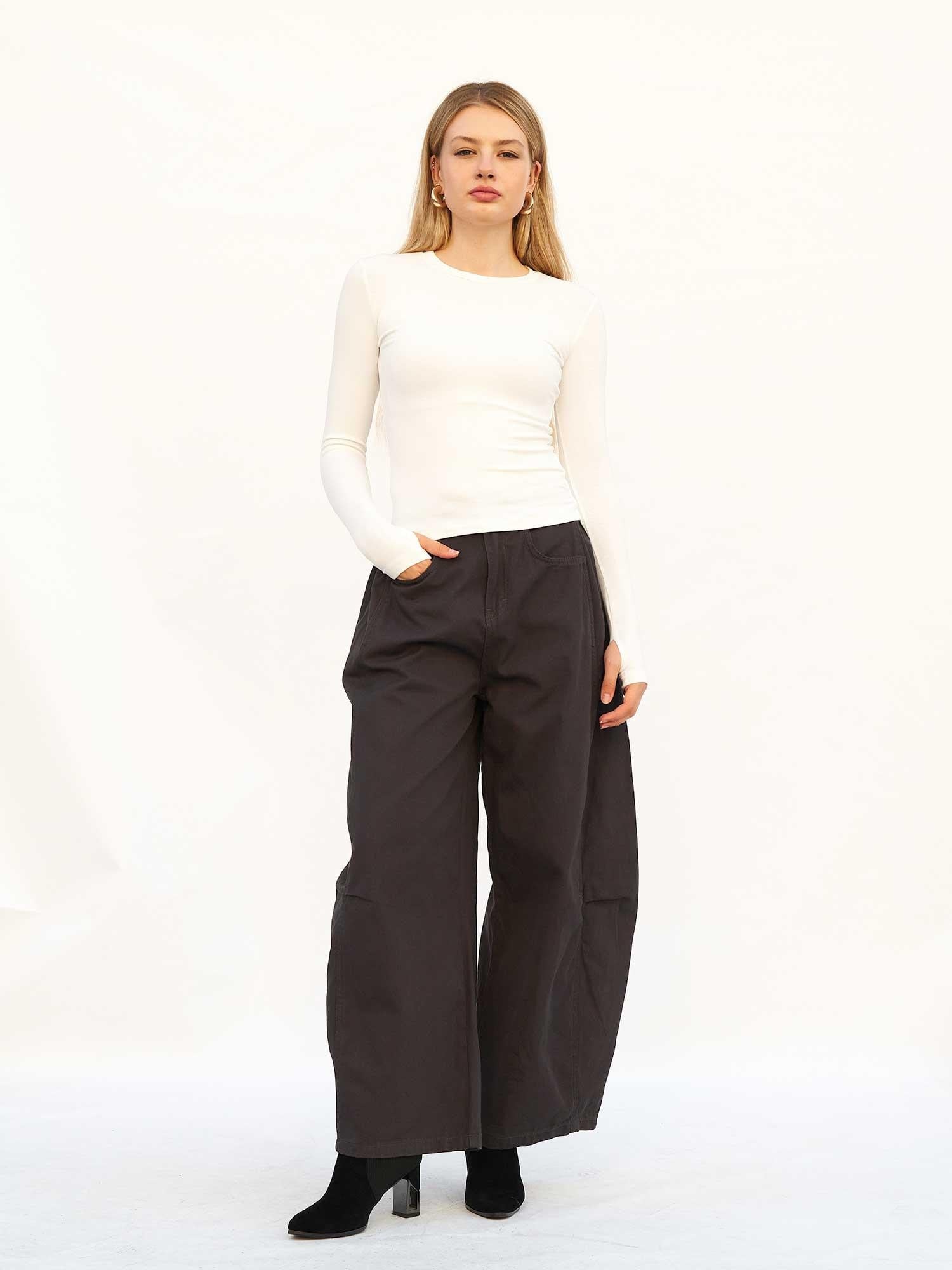 Long-Sleeve Ribbed Knit T-Shirt with Thumbholes - Ecru - Lefon - by Peralane - photo 2