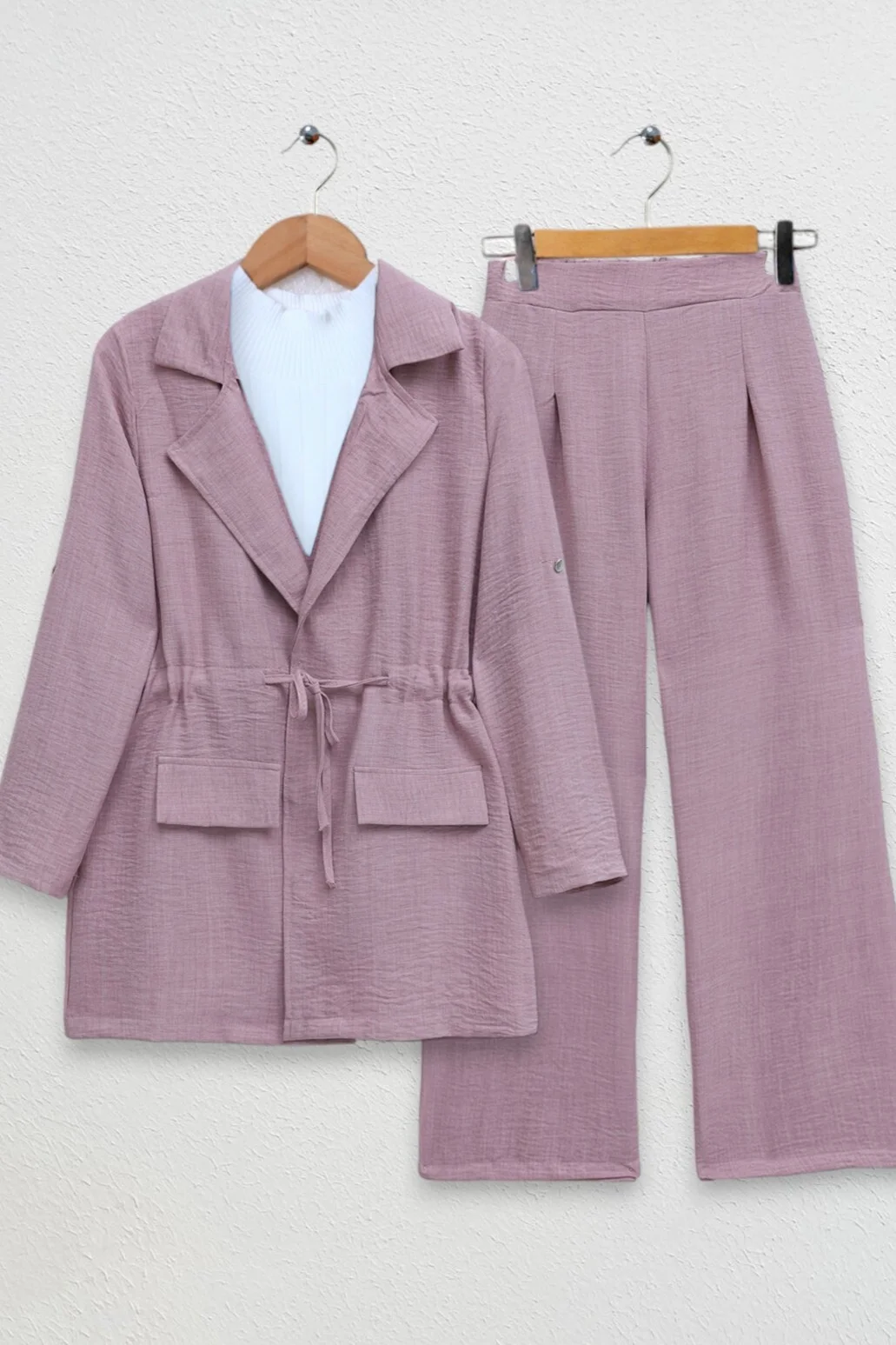 Flap Pocket Tunnel Bridge Blazer and Wide-Leg Trousers Co-ord Set in Dusty Rose - Podyumplus - by Peralane - photo 6