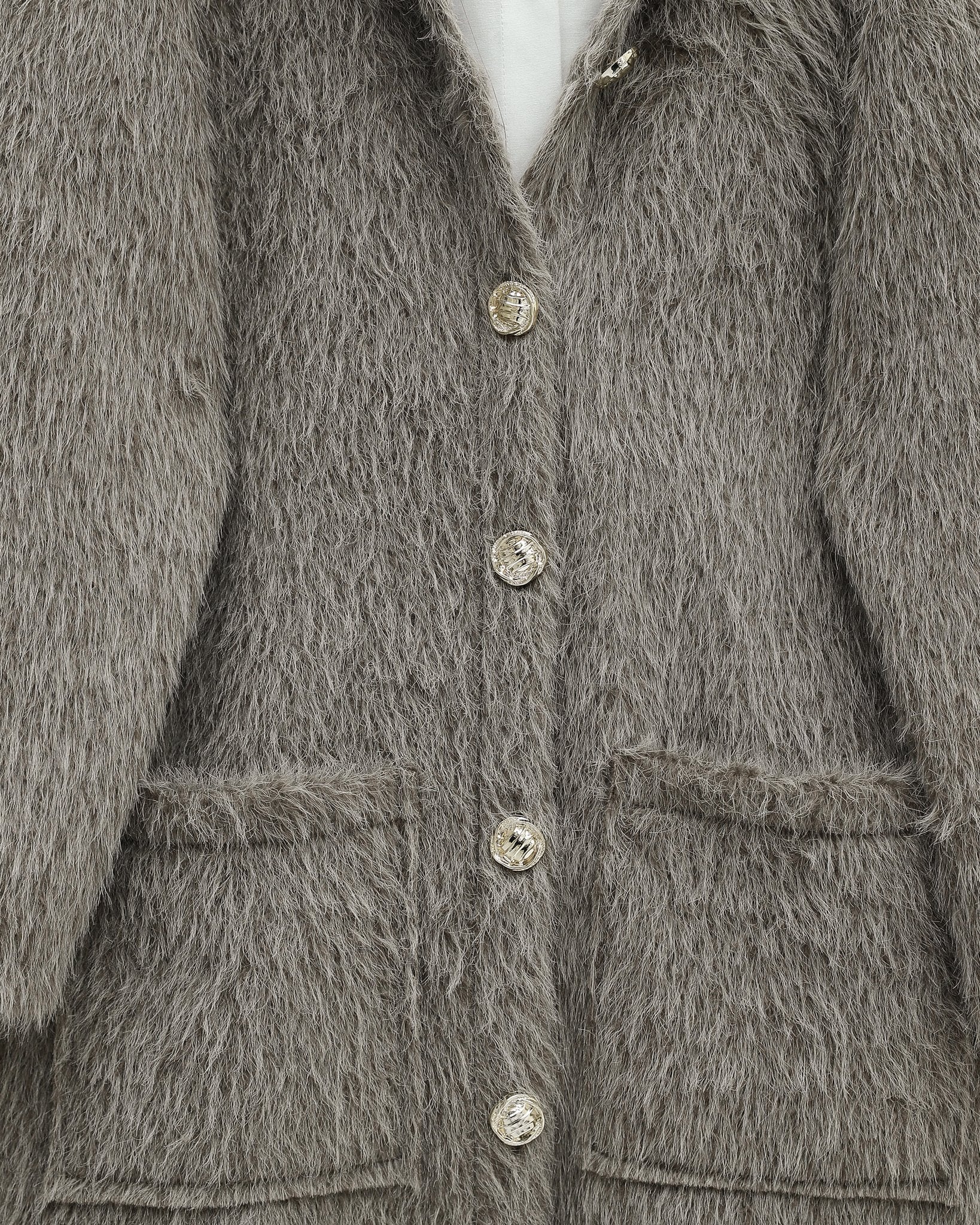 Hooded Button-Front Fuzzy Coat with Pockets - Earth - Podyumplus - by Peralane - photo 3