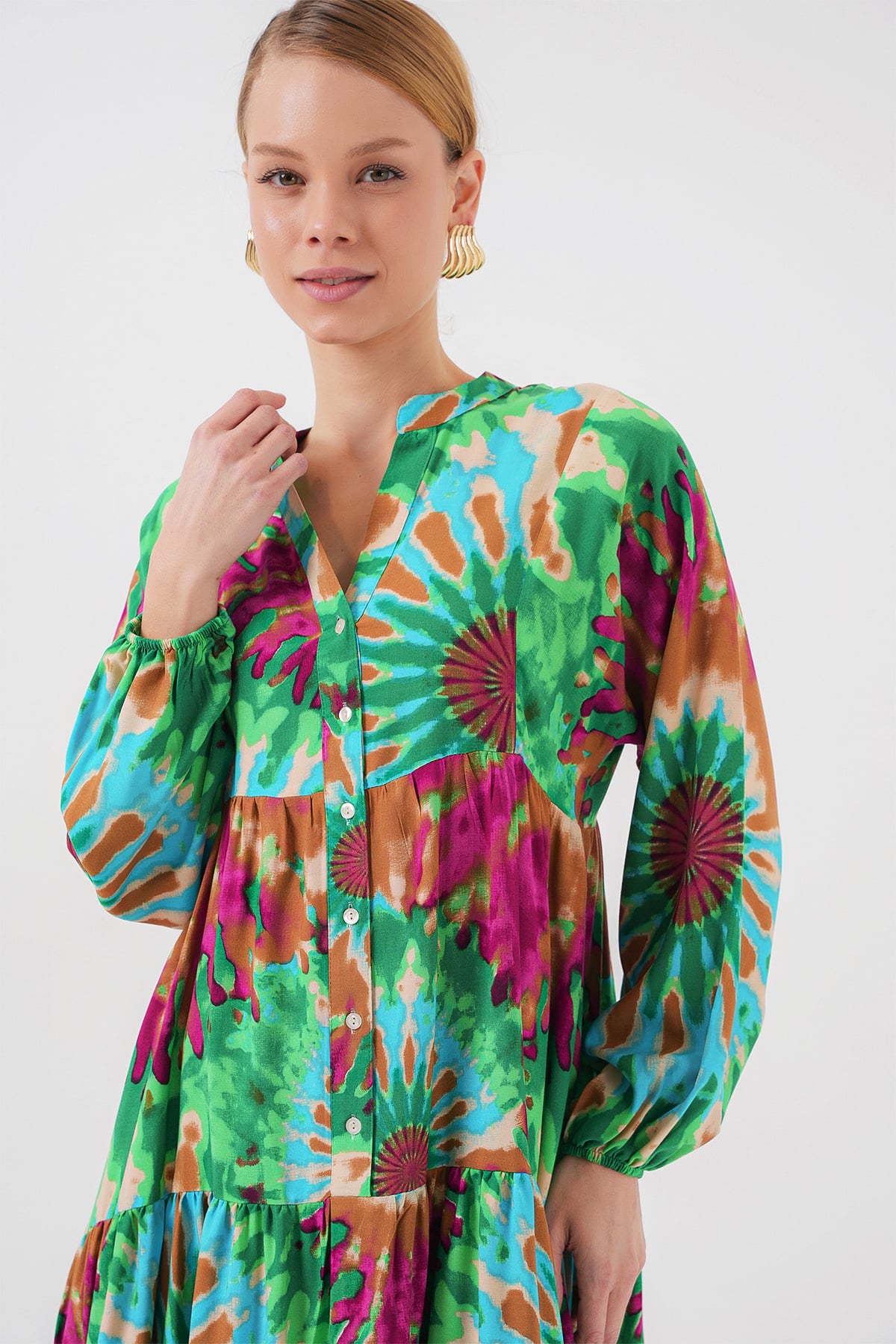 Authentic Patterned Modest Dress - Green - Bigdart - by Peralane - photo 2