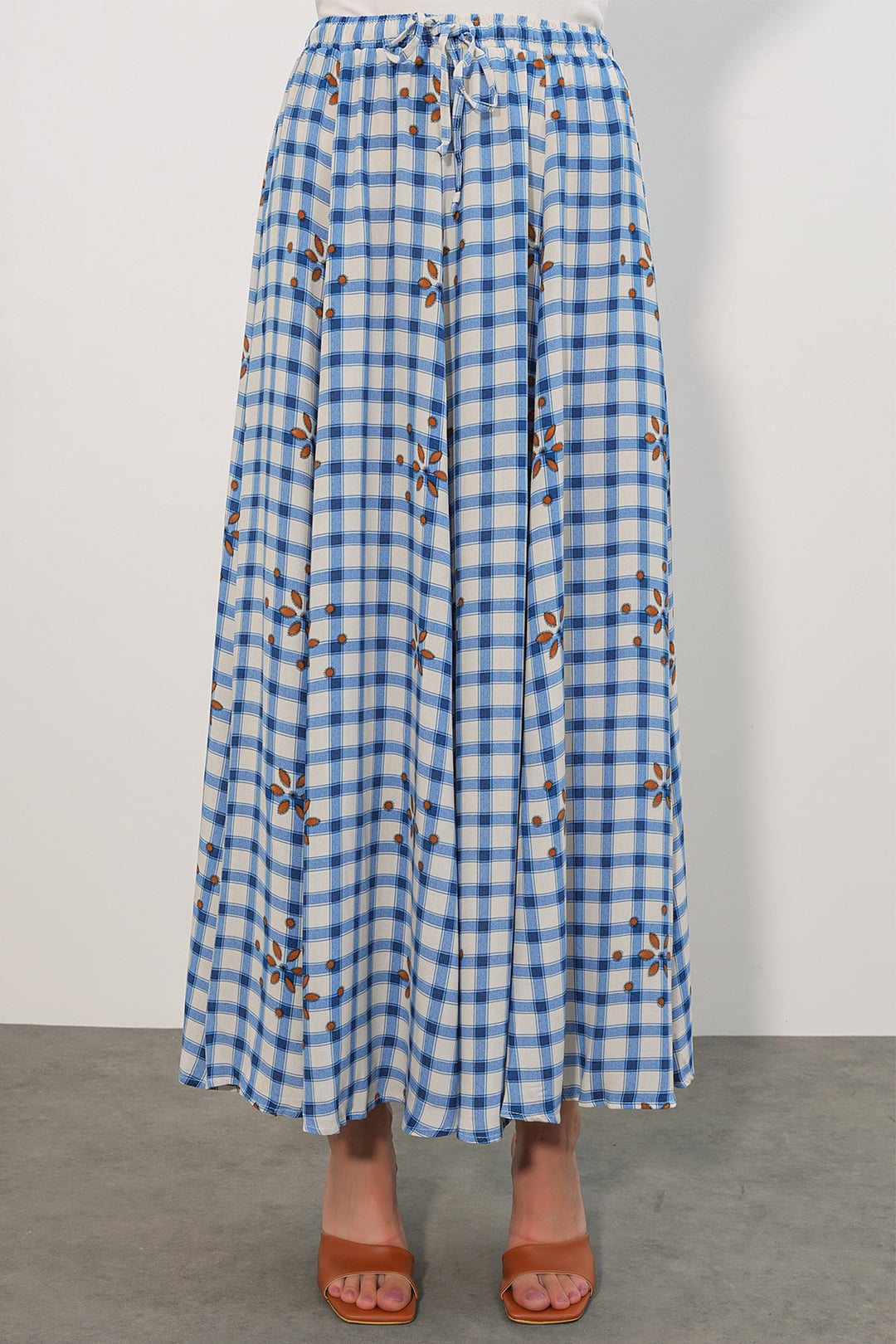 Women's Plaid Long Skirt 8065 - Blue - Bigdart - by Peralane