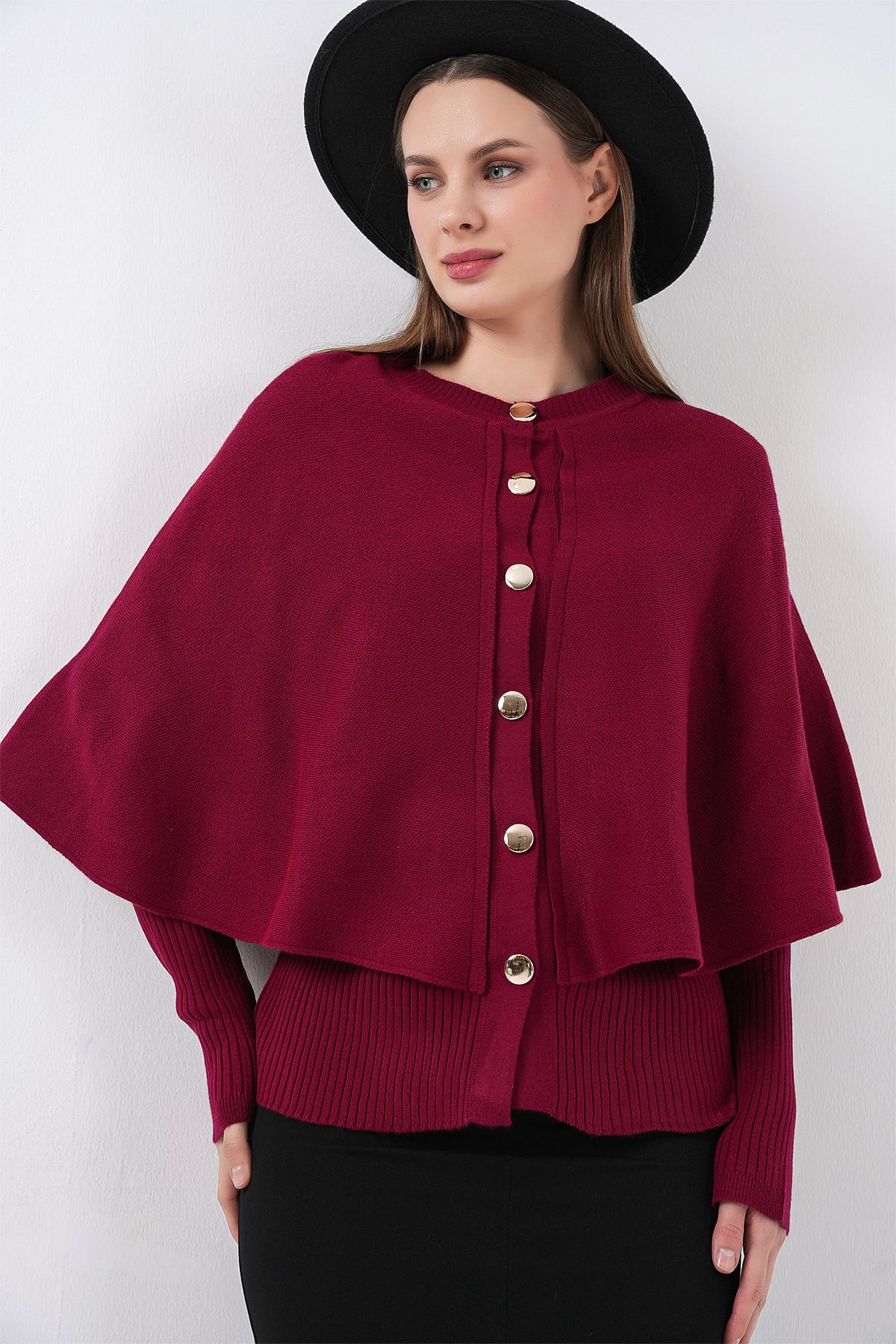 Women's Burgundy Knit Capelet Cardigan Set 15967 - Bigdart - by Peralane - photo 6