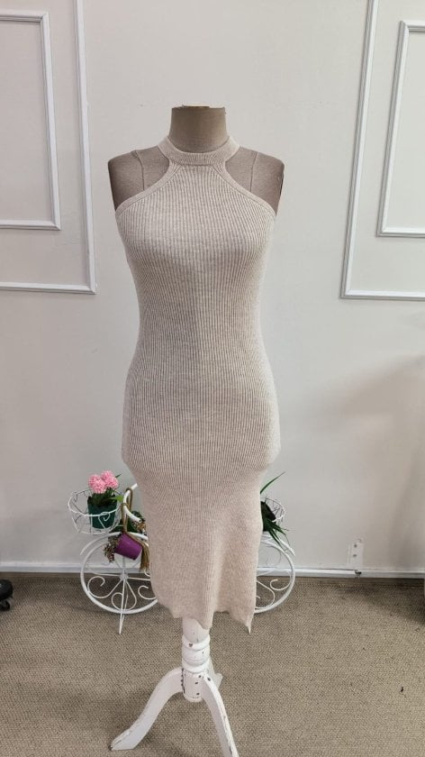 Women's Off-Shoulder V-Neck Side Slit Midi Ribbed Knit Dress - Janes - by Peralane - photo 4