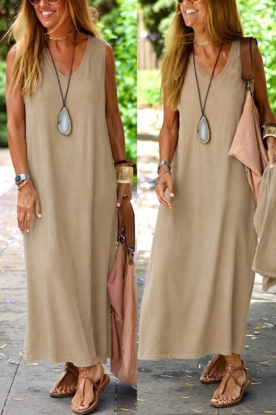 Women's Sleeveless V-Neck Maxi Dress and Short-Sleeve Blouse Two-Piece Set - Janes - by Peralane