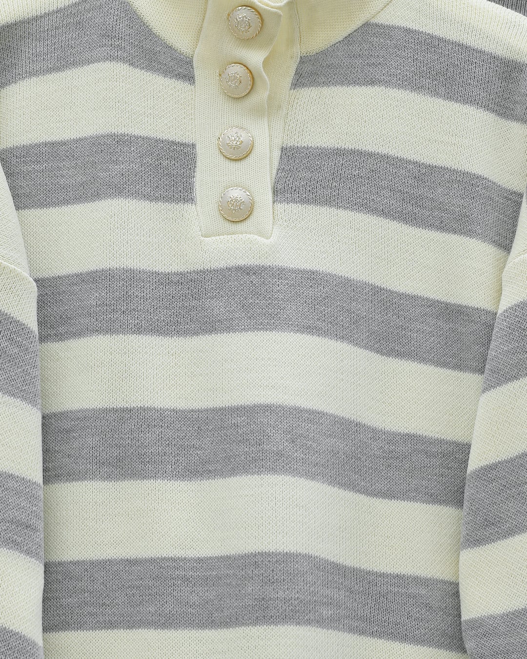 Half-Collar Buttoned Thick Striped Knit Set - Grey - Podyumplus - by Peralane - photo 4