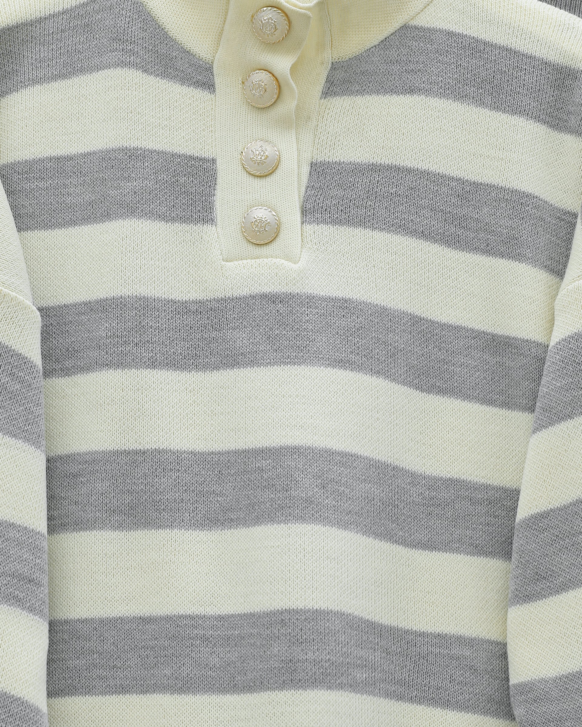 Half-Collar Buttoned Thick Striped Knit Set - Grey - Podyumplus - by Peralane - photo 4