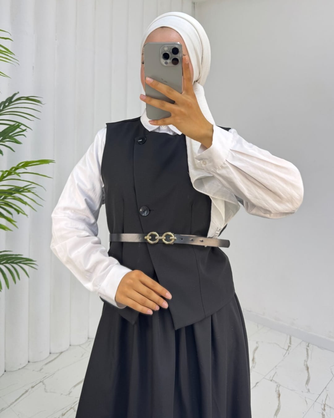 Cross Button Belted Vest and Skirt Set - Black - Podyumplus - by Peralane - photo 6