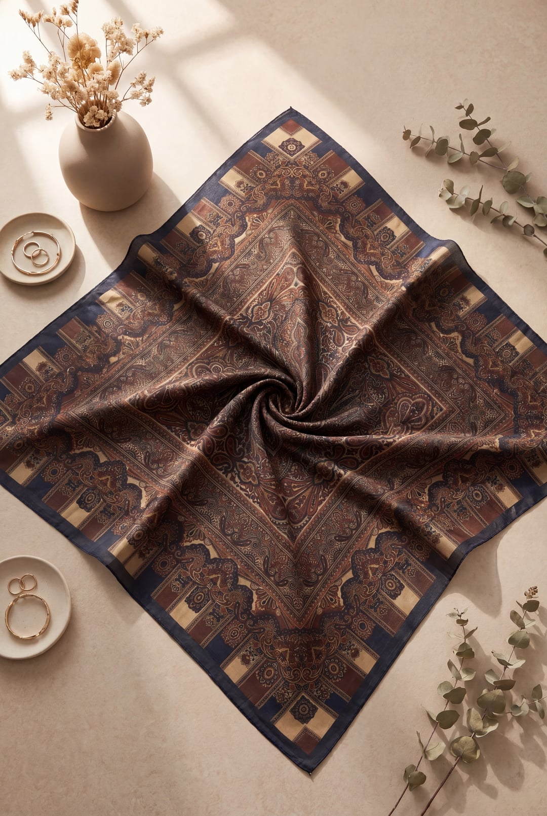 Authentic Patterned Cotton Scarf - Tan - Podyumplus - by Peralane