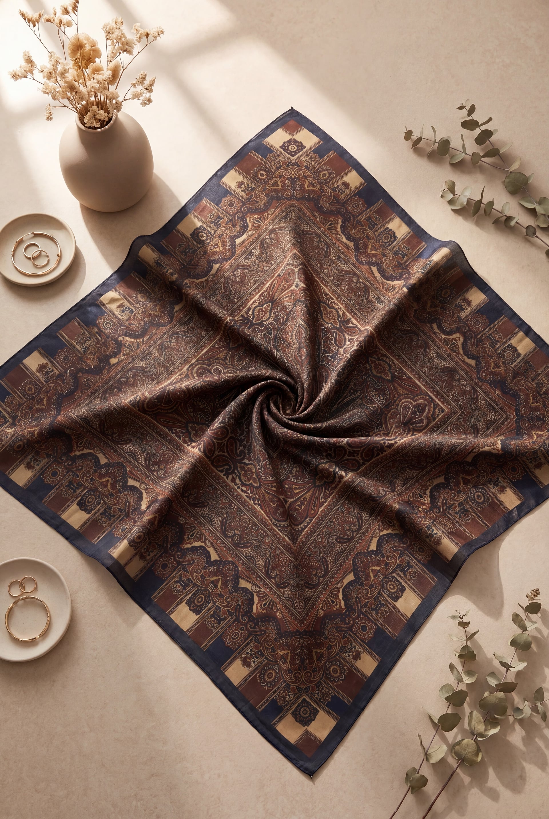 Authentic Patterned Cotton Scarf - Tan - Podyumplus - by Peralane