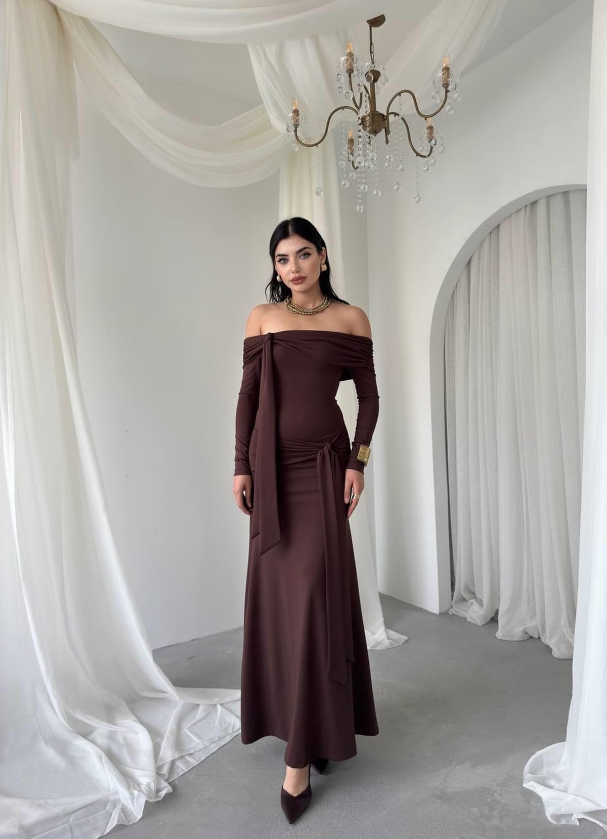 Adole Off-Shoulder Dress ETK-00763 in Brown - Etika - by Peralane - photo 4