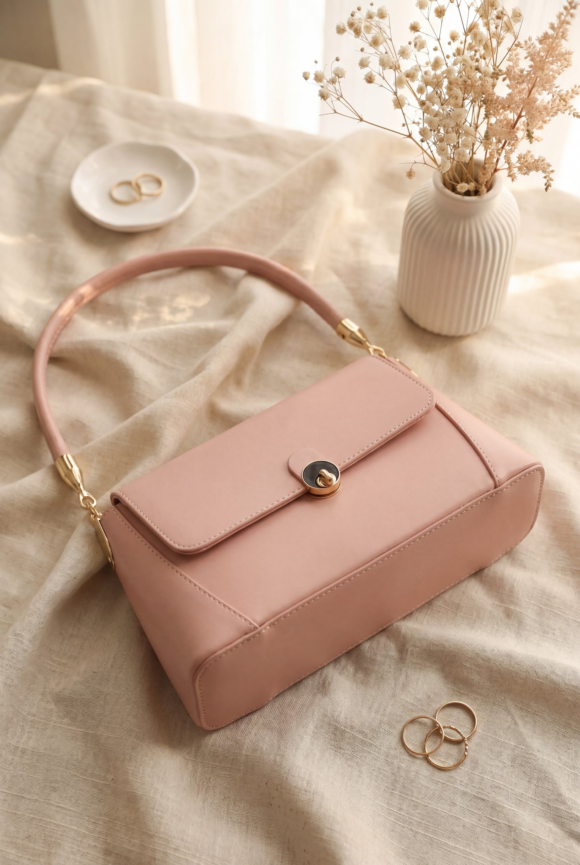 Lock Flap Box Bag with Strap - Powder Pink - Podyumplus - by Peralane