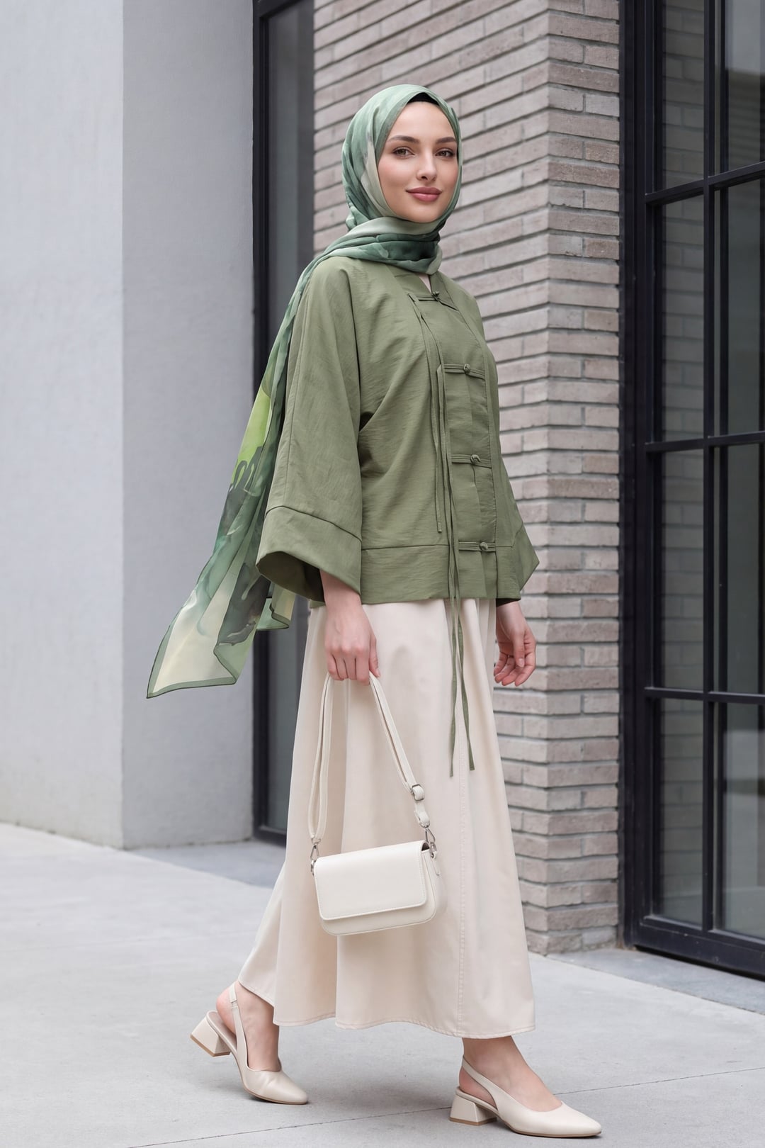 Chinese Knot Closure Mandarin Collar Parachute Kimono - Olive Green - Podyumplus - by Peralane - photo 2
