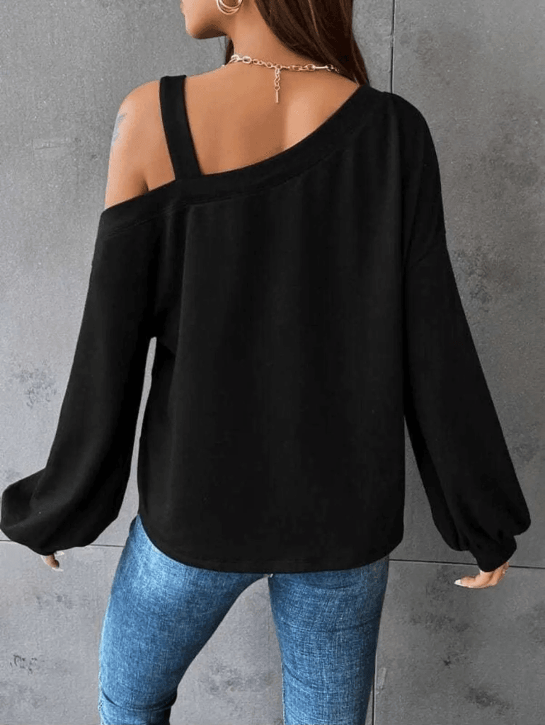 Women's Long Sleeve One-Shoulder Slub Viscose Two-Thread Blouse - Janes - by Peralane - photo 2
