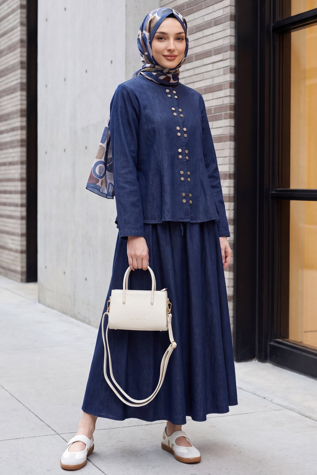 Snap-Front Laced Skirt Denim Co-ord Set - Dark Navy - Podyumplus - by Peralane - photo 3