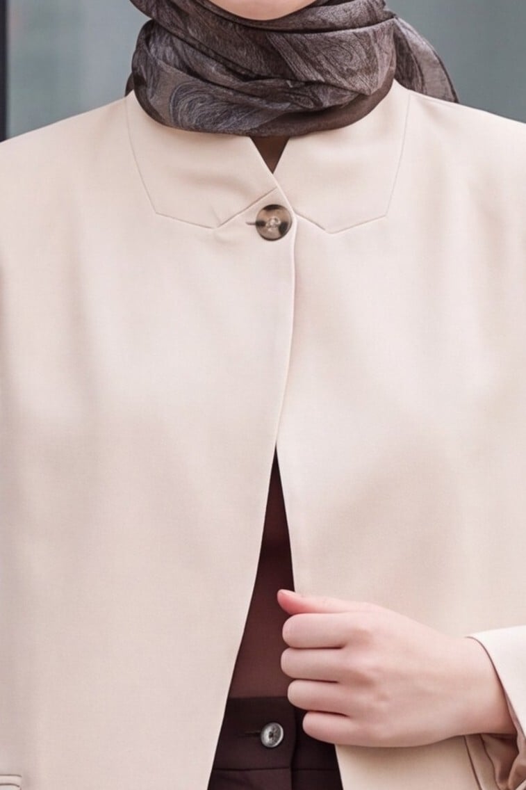 Women's Single-Breasted Oversize Blazer 0749 - Beige - Bigdart - by Peralane - photo 9
