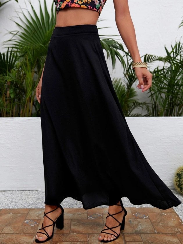 Women's High-Waist Side-Slit Long Sandy Skirt - Janes - by Peralane - photo 3