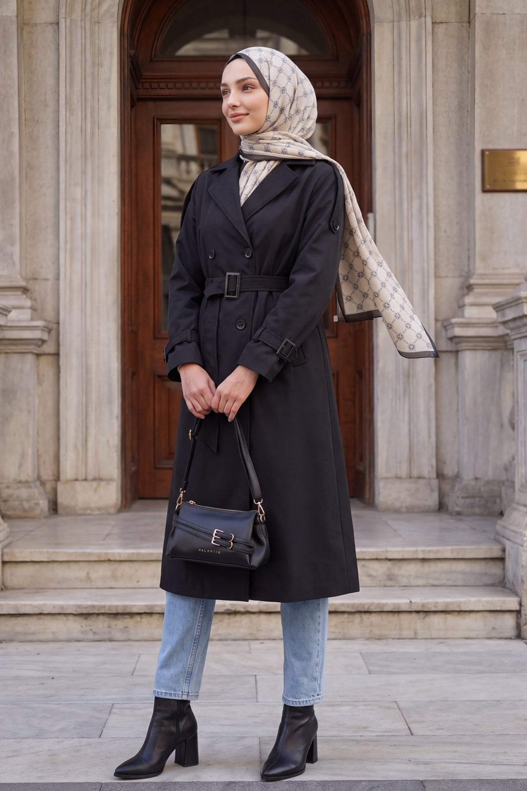 5941 Double-Breasted Long Trench Coat - Black - Bigdart - by Peralane - photo 3