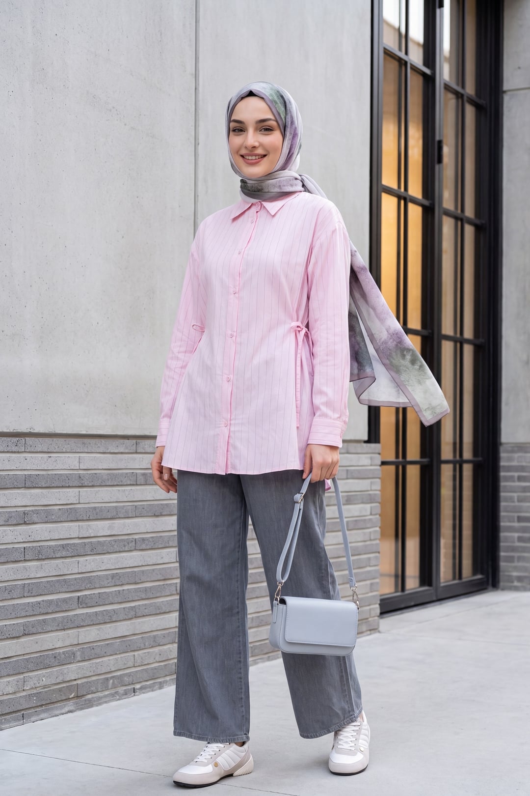 Striped Lace-Up Modal Tunic - Pink - Podyumplus - by Peralane - photo 6