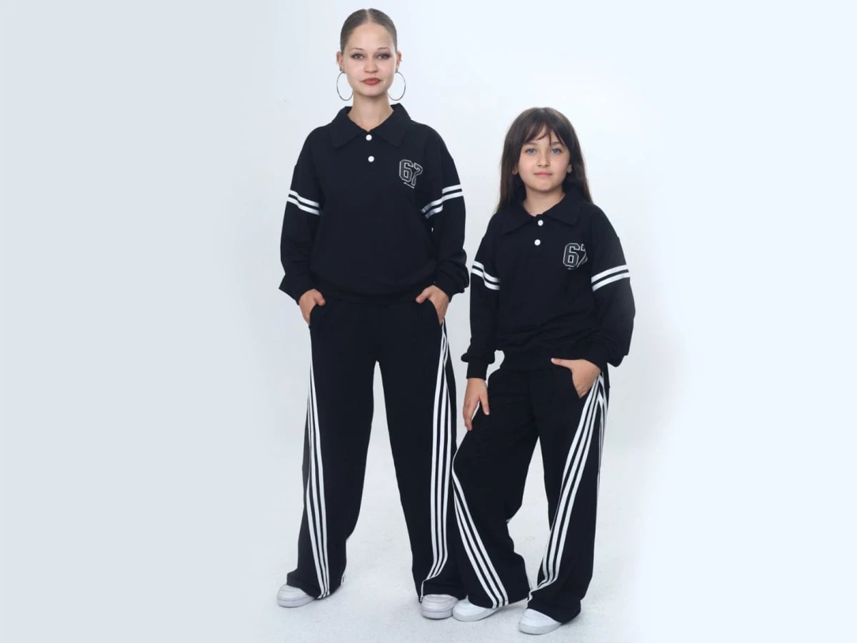 Girls' Striped 2-Piece Tracksuit with 67 Print - Navy - Vizviz - by Peralane