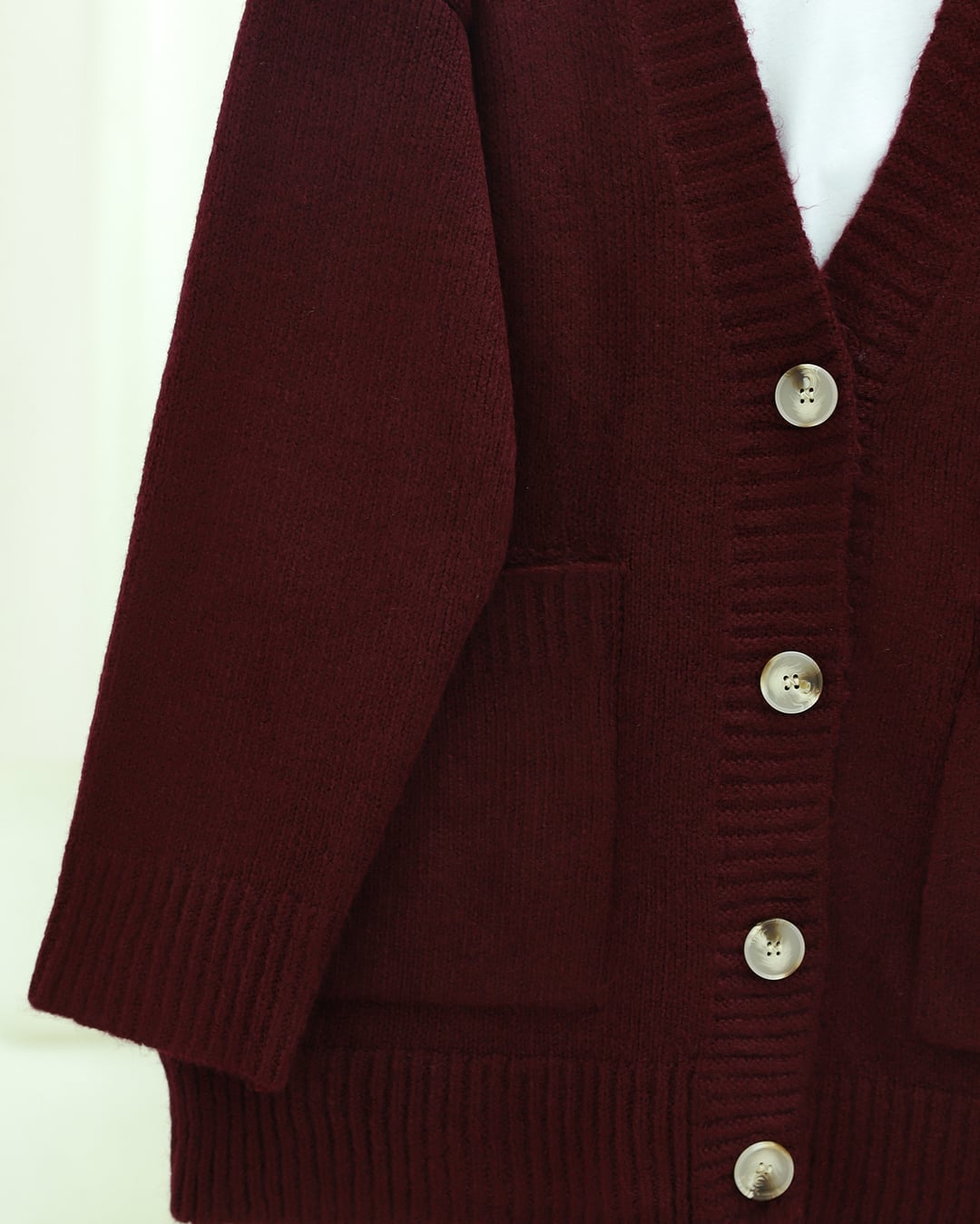 Buttoned Double Pocket Relaxed Knit Cardigan - Burgundy - Podyumplus - by Peralane - photo 8