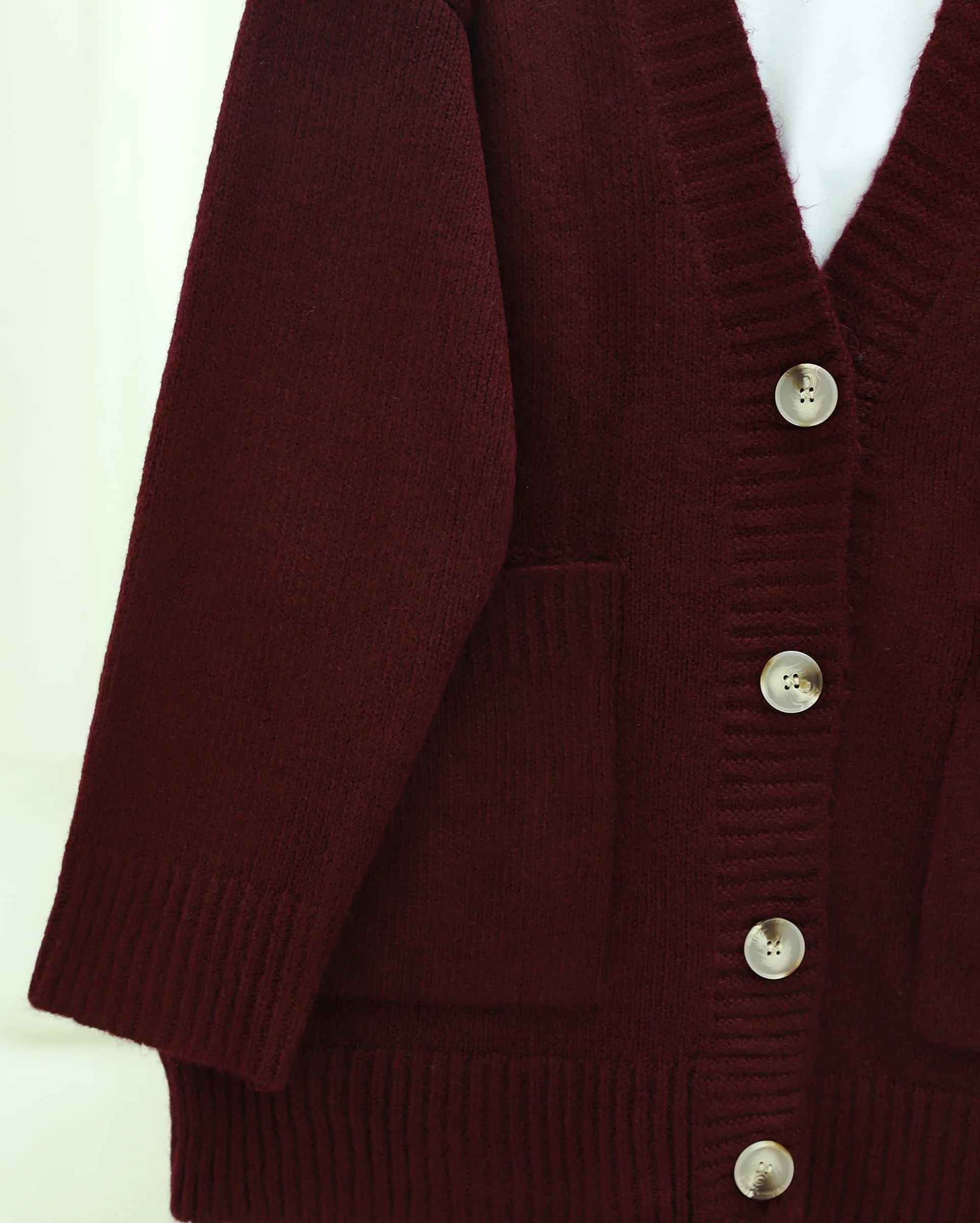 Buttoned Double Pocket Relaxed Knit Cardigan - Burgundy - Podyumplus - by Peralane - photo 8