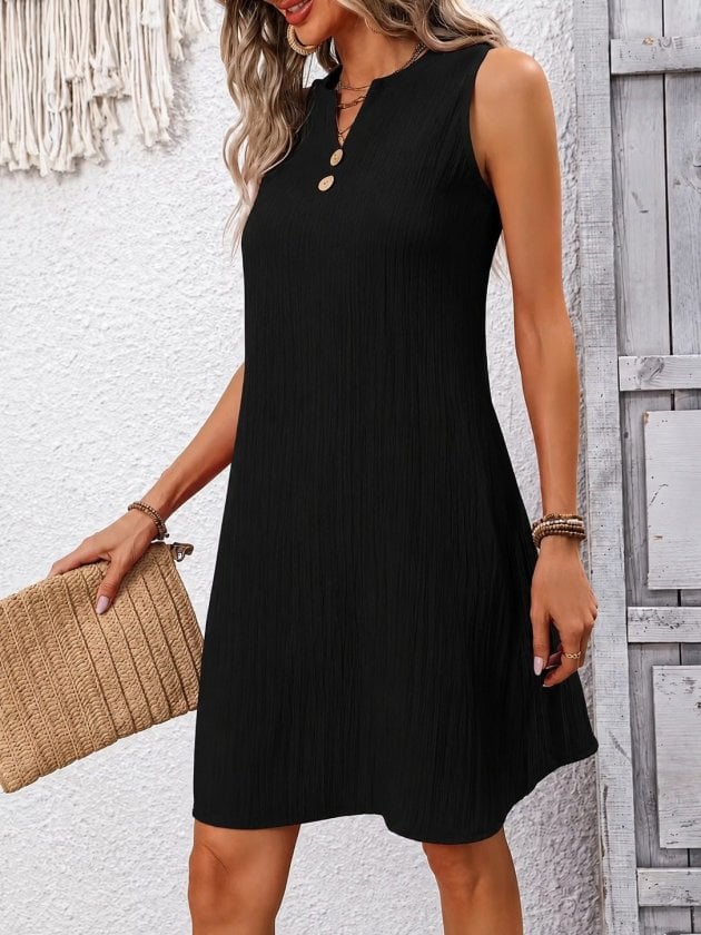 Women's Sleeveless Ribbed Knit Mini Dress with V-Neckline - Janes - by Peralane