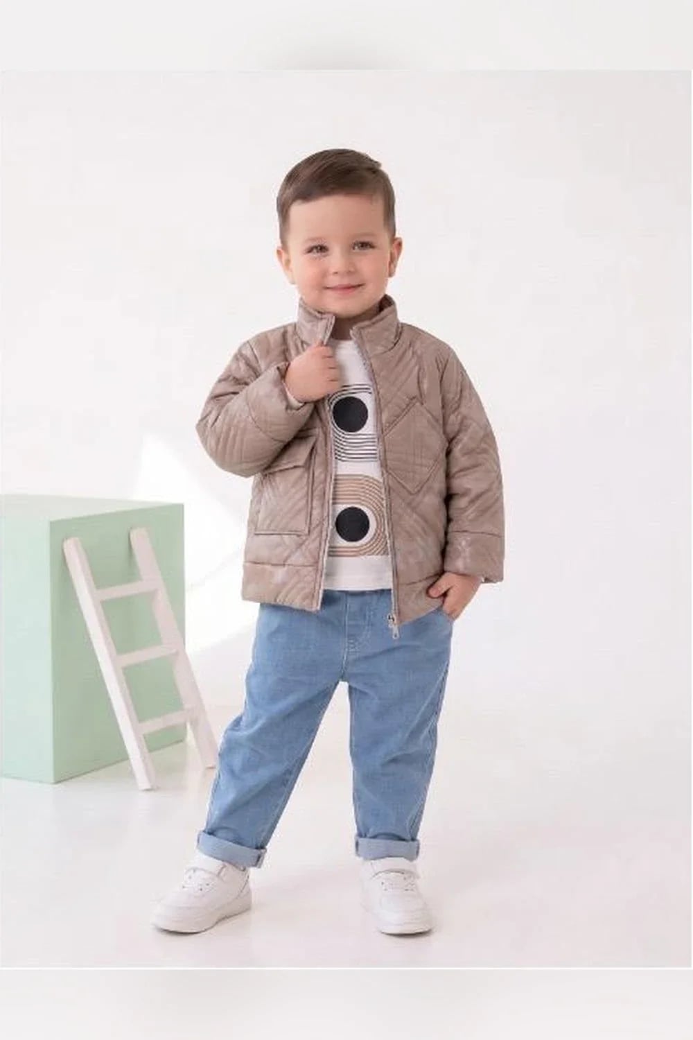 Boys' 3-Piece Quilted Jacket Set - Beige - Has Bereket - by Peralane