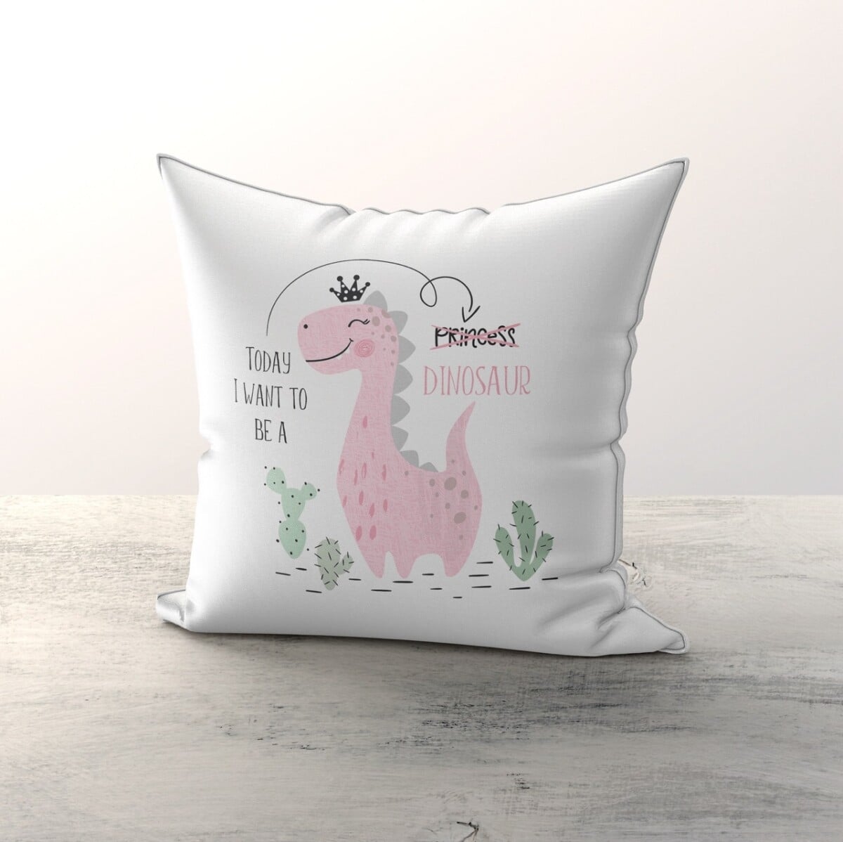 Children's 3-Piece Cushion Cover Set 43x43cm - Pink Dinosaur Print - Talia Home - by Peralane