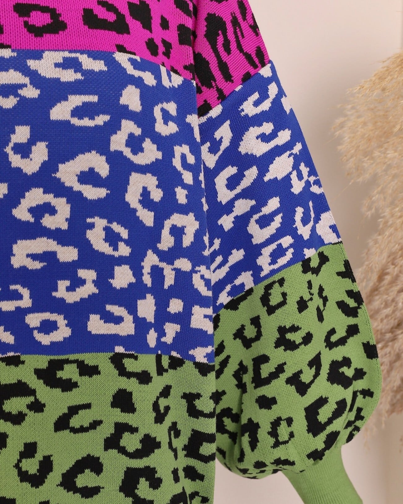 Fuchsia Leopard Print Knit Tunic with Balloon Sleeves - Podyumplus - by Peralane - photo 5