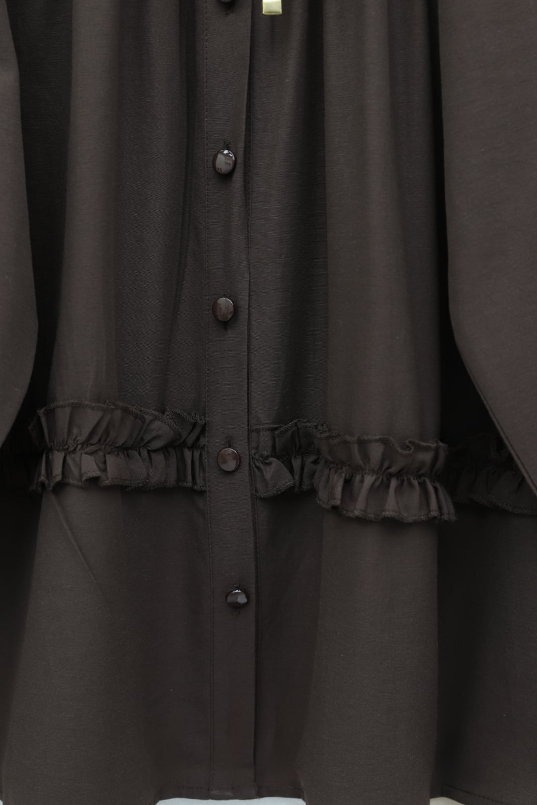 Ruffled Poplin Tunic with Button Front and Elasticated Waist - Dark Brown - Podyumplus - by Peralane - photo 5